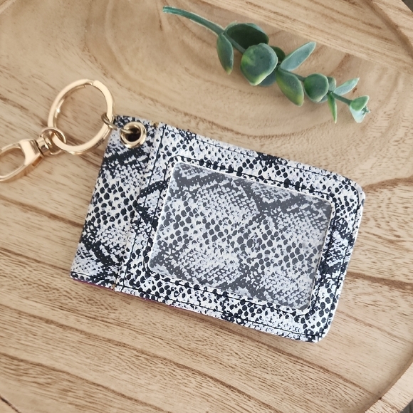 Kedzie Snake Print Card Holder Keyring in Plum - Picture 3 of 4